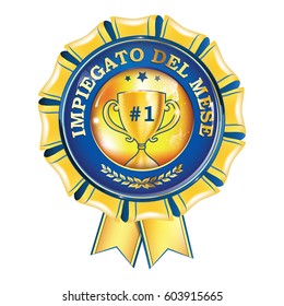 Impiegato del mese - Employee of the month in Italian Language  - elegant golden ribbon award. Print colors used