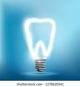 Implant human tooth as a light bulb. Vector stock illustration.