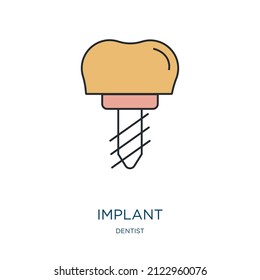 implant icon from dentist collection. Thin outline implant, medicine, medical detailed offset lineal color icon isolated on white background. Line vector implant sign, symbol for web and mobile