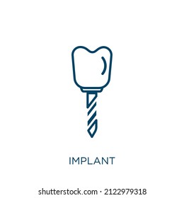 Implantatsymbol. Dünne, lineare Implantatumrandung Symbol einzeln auf weißem Hintergrund. Zeilenvektorimplantationszeichen, Symbol für Web und Mobile