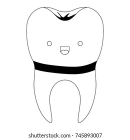 implant kawaii tooth with root in black silhouette vector illustration
