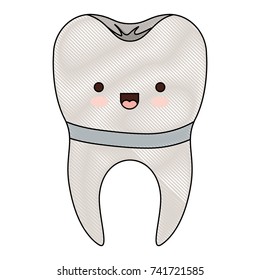 implant kawaii tooth with root in colored crayon silhouette vector illustration