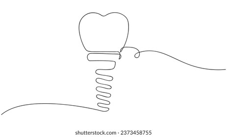 Implant tooth, continuous art line drawing. Vector illustration