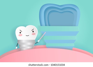 implant tooth with dental care on the blue background