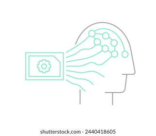 Implantation of a neural chip into the human brain. Interface between human brain and computer. Linear icon, pictogram, sign. Editable vector illustration isolated on a white background