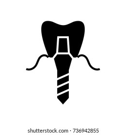 implanted tooth - denture implant icon, vector illustration, black sign on isolated background