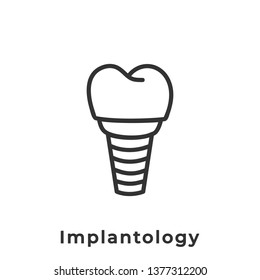 Implantology. Flat Line Art Drawing. Dental Clinic Outline Icon. Web Pictogram for Dentistry. Stomatology Concept, Logo or Illustration. Dentistry Department Label