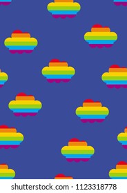 imple Abstract Rainbow Cloud Seamless Vector Pattern. Rainbow Clouds on a Blue Background. LGBT colors. Simple Abstract Rainbow Sky with Colorful Clouds. Lovely Repeatable Vector Pattern.
