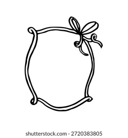 Marco rizado simple con un lazo decorativo en la parte superior. Borde blanco y negro minimalista para diseño de invitación o tarjeta