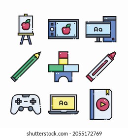 Iconos de color de vectores de educación simple. Color con trazo editable