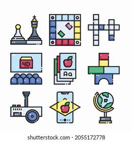 imple Set Edutainment Vektorfarben-Symbole. Farbe mit bearbeitbarem Hub