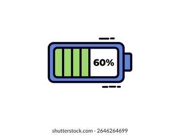 imple vector icon showing a battery at 60% charge, perfect for tech, power, and device-related content.