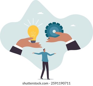 Implement business idea, development process or project implementation, new innovation, optimization or solution.business concept.flat character.