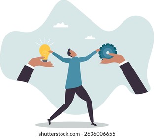 Implement business idea, development process or project implementation, new innovation, optimization or solution.character for design.