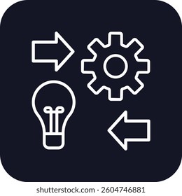 Implement crisis management icon with black filled line outline style. customer, preferences, engineer, resource, machinery, develop, improvement. Vector Illustration