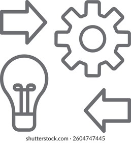 Implement crisis management icon with black outline style. customer, preferences, engineer, resource, machinery, develop, improvement. Vector Illustration