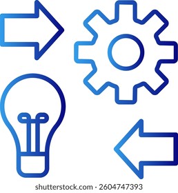 Implement crisis management icon with blue gradient outline style. customer, preferences, engineer, resource, machinery, develop, improvement. Vector Illustration
