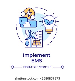 Implement EMS multi color concept icon. Energy management system. Urban electrification. Round shape line illustration. Abstract idea. Graphic design. Easy to use in infographic, presentation