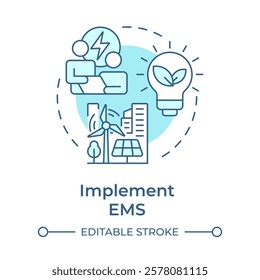 Implement EMS soft blue concept icon. Energy management system. Urban electrification. Round shape line illustration. Abstract idea. Graphic design. Easy to use in infographic, presentation