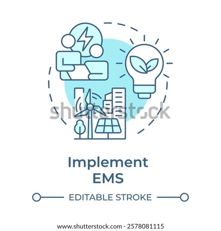 Implement EMS soft blue concept icon. Energy management system. Urban electrification. Round shape line illustration. Abstract idea. Graphic design. Easy to use in infographic, presentation