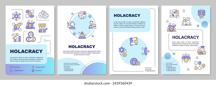 Implement holacracy blue circles brochure template. Key role. Leaflet design with linear icons. Editable 4 vector layouts for presentation, annual reports. Arial-Bold, Myriad Pro-Regular fonts used