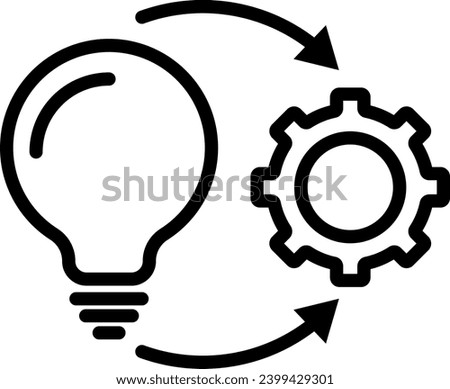 Implement icon. innovative and creative business idea or thought implementation and integration to develop and conceptualize in reality symbol logo sign. smart  intelligent approach execute vector 