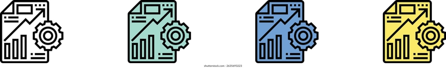 implement icon. Outline, Green, Blue and Yellow Style Design Isolated On White Background