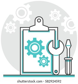 Implement Phase - Infographic Icon Elements from Web Development Set. Flat Thin Line Icon Pictogram for Website and Mobile Application Graphics.