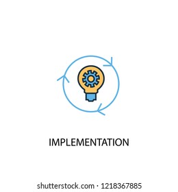 implementation concept 2 colored line icon. Simple yellow and blue element illustration. implementation concept outline symbol design