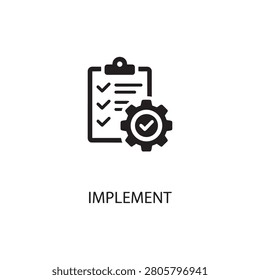 Implementation icon with a checklist and a gear implementation checklist clipboard workflow management business execution technical planning strategy development organization