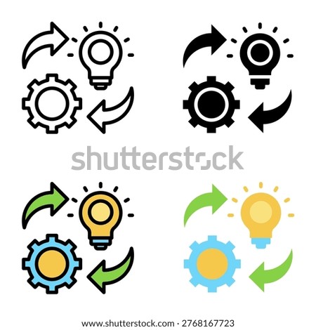 Implementation icon collection of various styles for design branding, print and digital media