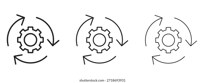 Conjunto de pictogramas negros con el logotipo del icono de implementación. arte de contorno de línea delgada.