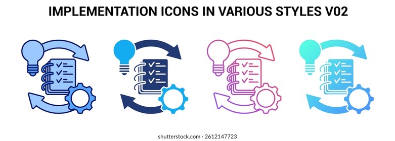 Implementation icon represented by Implementation symbol Blue, Gradient, Dualtone, Fill style.