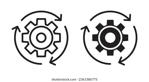 Implementation icon set. easy efficient execute vector symbol. optimize operation system sign in black filled and outlined style.