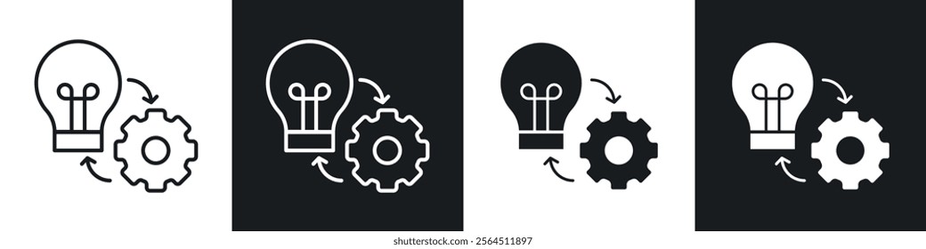 Implementation icons collection in black filled and line style.