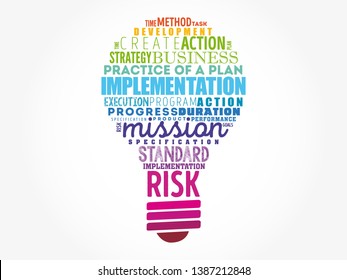 Implementation Light Bulb Word Cloud Collage Stock Vector (Royalty Free ...