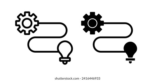 Implementation Line Icon . Bulb and gear mechanism icon in black and white color.