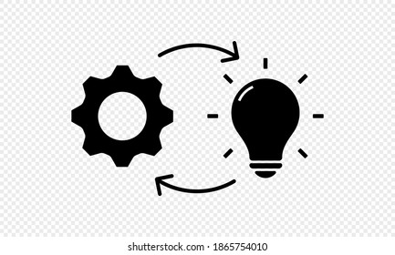 Implementation line icon. Lamp with gears. Vector on isolated transparent background. EPS 10