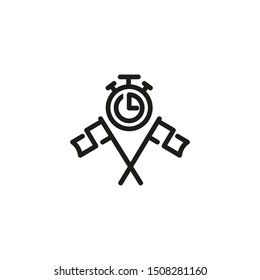 Implementation line icon. Stopwatch, flag, realization. Efficiency concept. Vector illustration can be used for topics like productivity, efficiency, planning