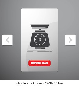 implementation, mass, scale, scales, volume Glyph Icon in Carousal Pagination Slider Design & Red Download Button
