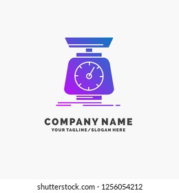 implementation, mass, scale, scales, volume Purple Business Logo Template. Place for Tagline.
