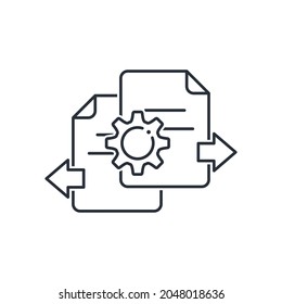 Implementation of new rules and regulations. Document flow. Vector linear icon isolated on white background.