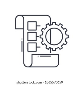 Implementation planning icon, linear isolated illustration, thin line vector, web design sign, outline concept symbol with editable stroke on white background.