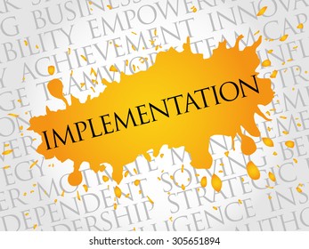 Implementation word cloud, business concept