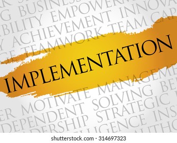 Implementation word cloud, business concept