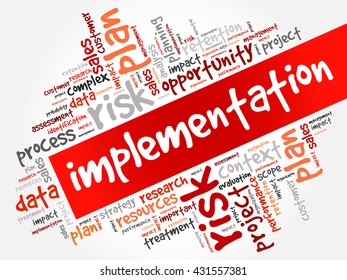 Implementation word cloud, business concept