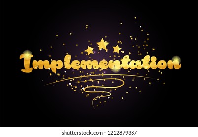 implementation word with star and golden color suitable for card icon or typography logo design