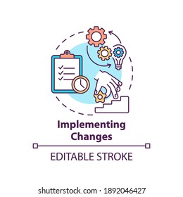 Implementing changes concept icon. Business consulting stage idea thin line illustration. Organizational change management. Vector isolated outline RGB color drawing. Editable stroke