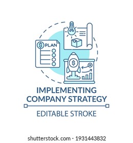 Implementing company strategy concept icon. Top management tasks. Setting company improvement plan. Organization idea thin line illustration. Vector isolated outline RGB color drawing. Editable stroke