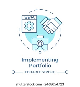 Implementing portfolio soft blue concept icon. Business collaboration, investment. Round shape line illustration. Abstract idea. Graphic design. Easy to use in infographic, presentation